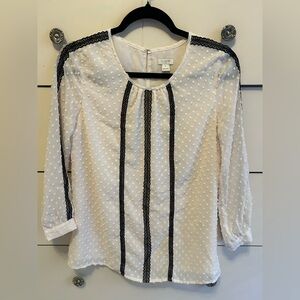 J. Crew Polka Dot Blouse with Black Trim